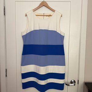 Tommy Hilfiger Sheath Dress Sz 18 Blue Striped Back Zip Stretch Nautical Career